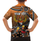 Personalized Giants Football Mascot Family Matching Puletasi and Hawaiian Shirt Aboriginal Dot Art Style Vibrant Indigenous Pattern Design
