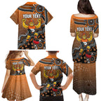 Personalized Giants Football Mascot Family Matching Puletasi and Hawaiian Shirt Aboriginal Dot Art Style Vibrant Indigenous Pattern Design