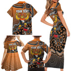 Personalized Giants Football Mascot Family Matching Short Sleeve Bodycon Dress and Hawaiian Shirt Aboriginal Dot Art Style Vibrant Indigenous Pattern Design