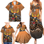 Personalized Giants Football Mascot Family Matching Summer Maxi Dress and Hawaiian Shirt Aboriginal Dot Art Style Vibrant Indigenous Pattern Design
