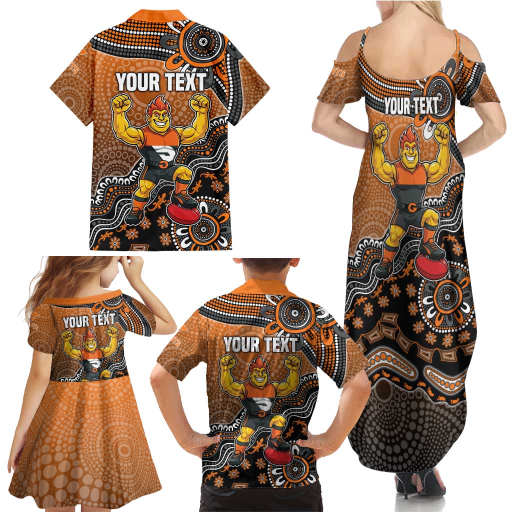 Personalized Giants Football Mascot Family Matching Summer Maxi Dress and Hawaiian Shirt Aboriginal Dot Art Style Vibrant Indigenous Pattern Design