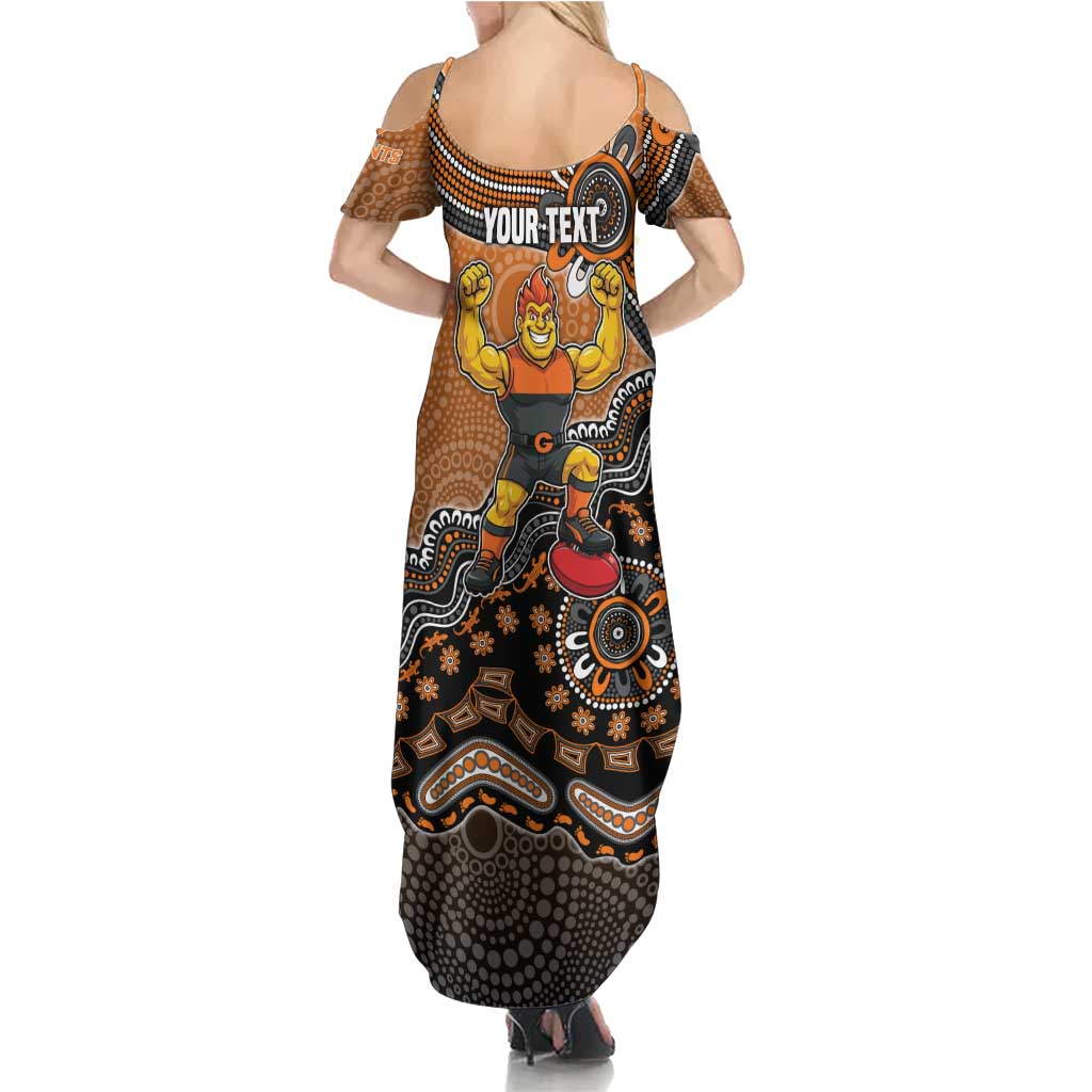 Personalized Giants Football Mascot Family Matching Summer Maxi Dress and Hawaiian Shirt Aboriginal Dot Art Style Vibrant Indigenous Pattern Design