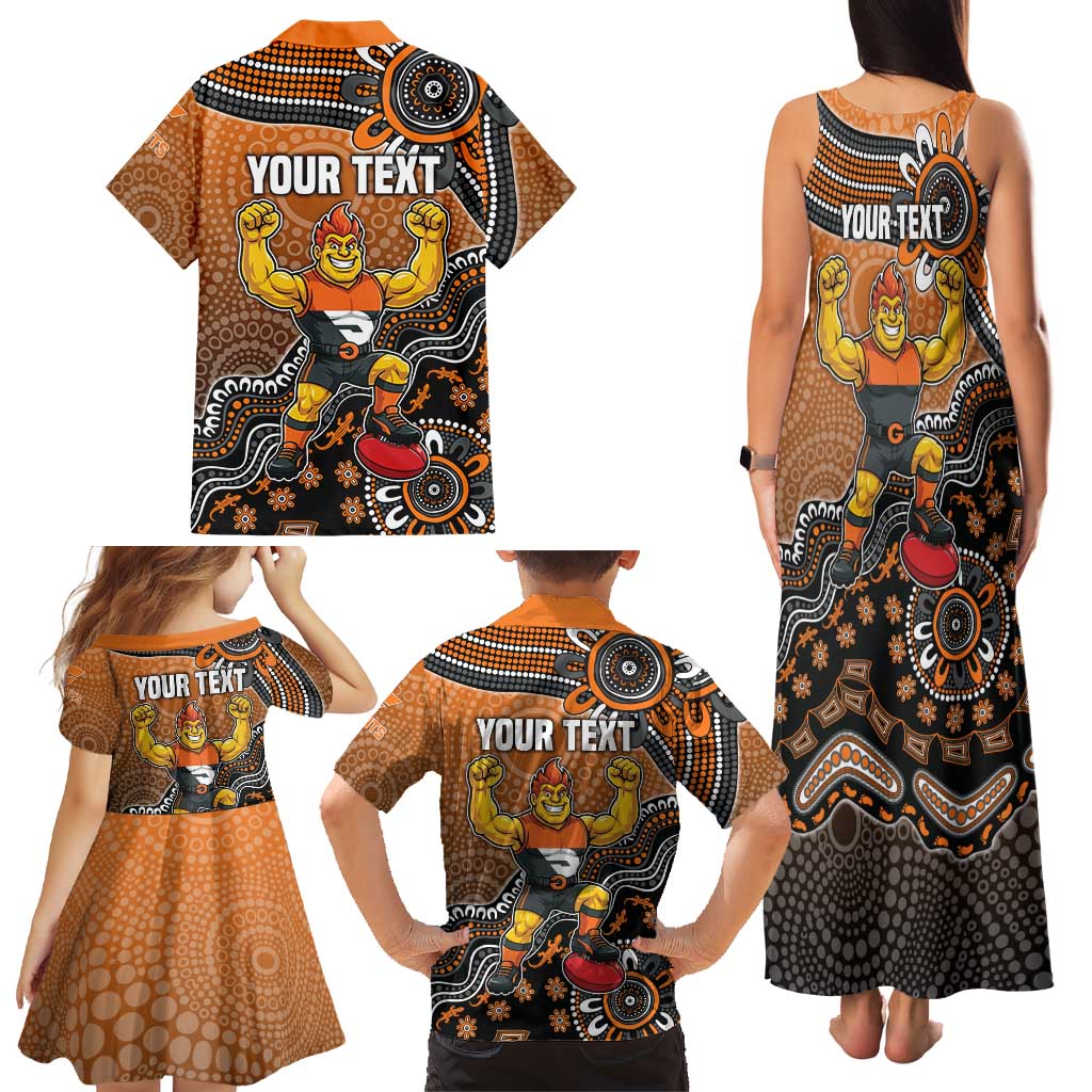 Personalized Giants Football Mascot Family Matching Tank Maxi Dress and Hawaiian Shirt Aboriginal Dot Art Style Vibrant Indigenous Pattern Design