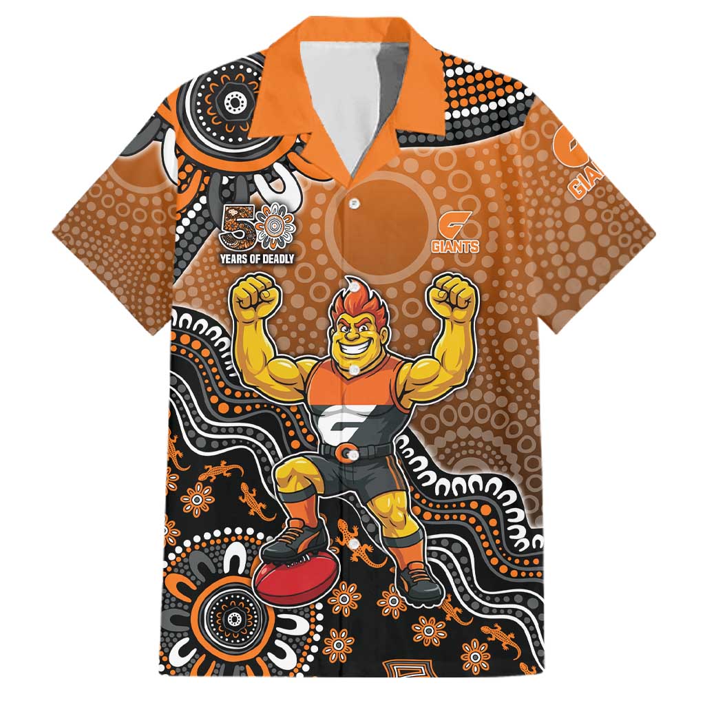 Personalized Giants Football Mascot Family Matching Tank Maxi Dress and Hawaiian Shirt Aboriginal Dot Art Style Vibrant Indigenous Pattern Design