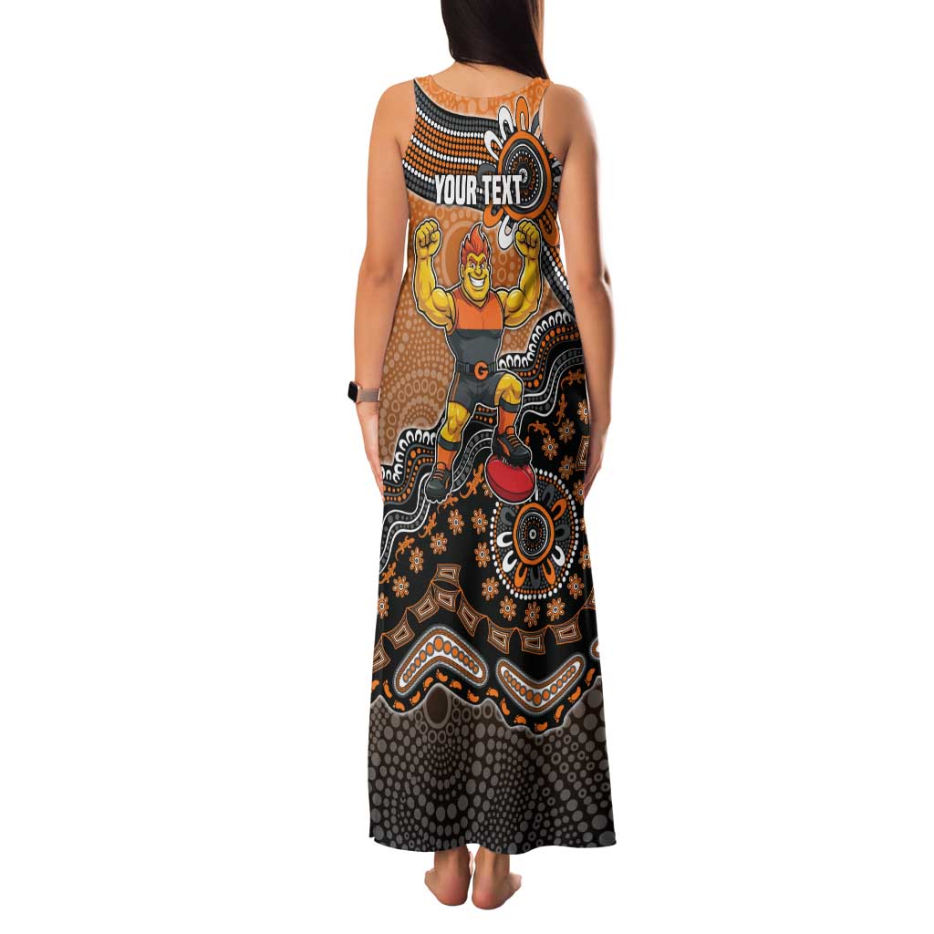 Personalized Giants Football Mascot Family Matching Tank Maxi Dress and Hawaiian Shirt Aboriginal Dot Art Style Vibrant Indigenous Pattern Design