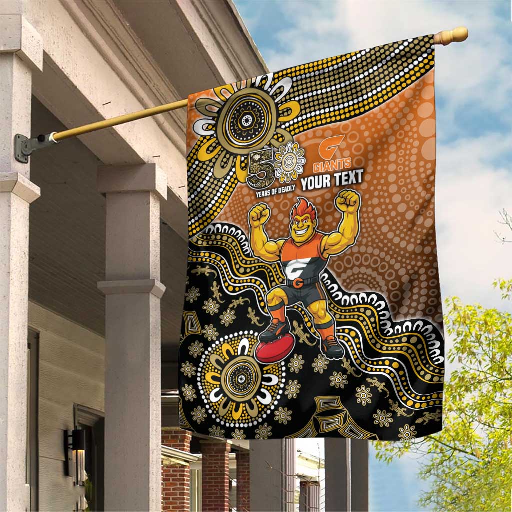 Personalized Giants Football Mascot Garden Flag Aboriginal Dot Art Style Vibrant Indigenous Pattern Design