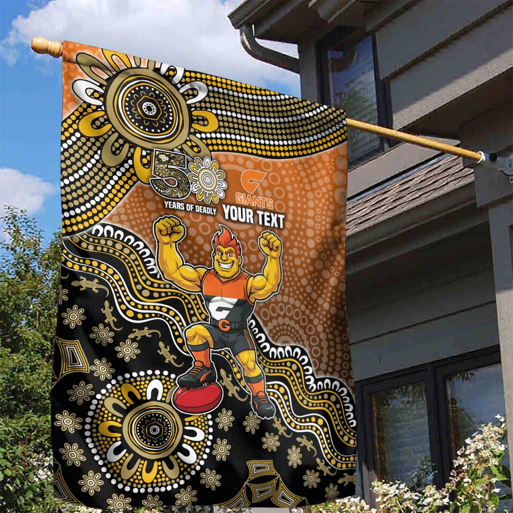 Personalized Giants Football Mascot Garden Flag Aboriginal Dot Art Style Vibrant Indigenous Pattern Design