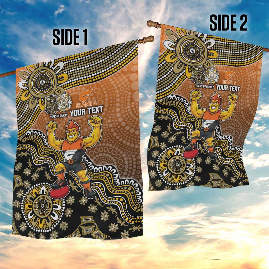 Personalized Giants Football Mascot Garden Flag Aboriginal Dot Art Style Vibrant Indigenous Pattern Design