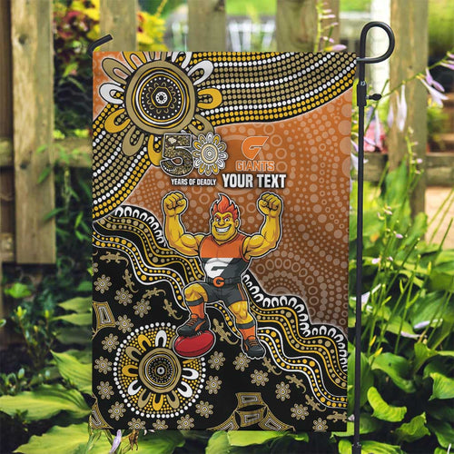 Personalized Giants Football Mascot Garden Flag Aboriginal Dot Art Style Vibrant Indigenous Pattern Design