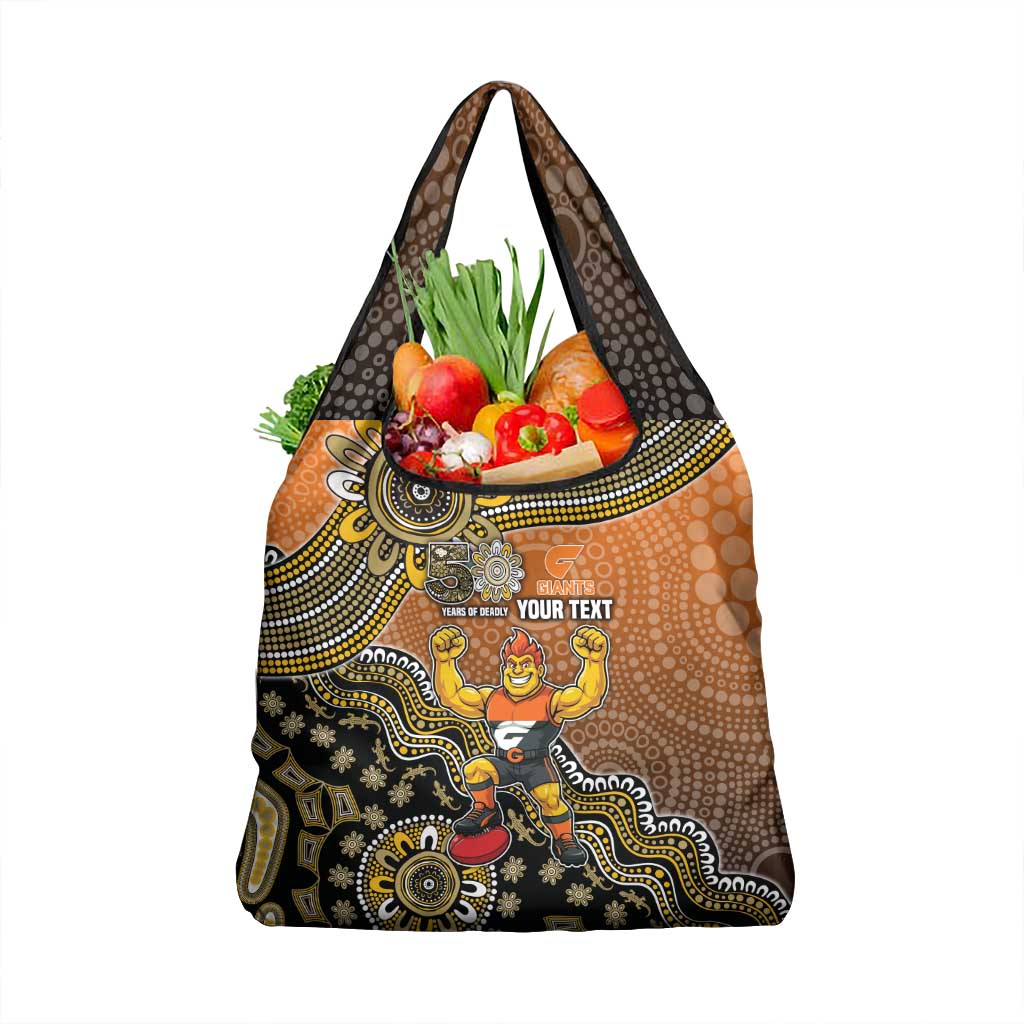 Personalized Giants Football Mascot Grocery Bag Aboriginal Dot Art Style Vibrant Indigenous Pattern Design