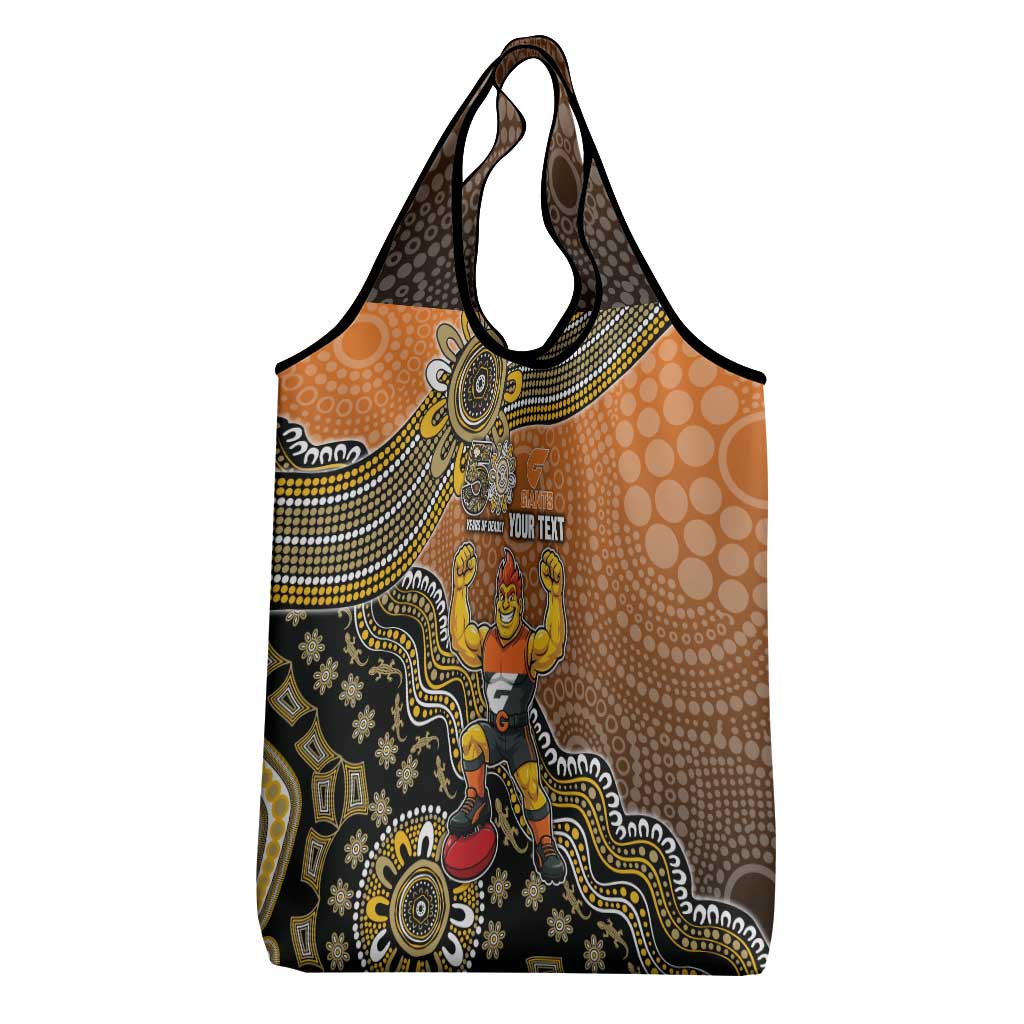 Personalized Giants Football Mascot Grocery Bag Aboriginal Dot Art Style Vibrant Indigenous Pattern Design
