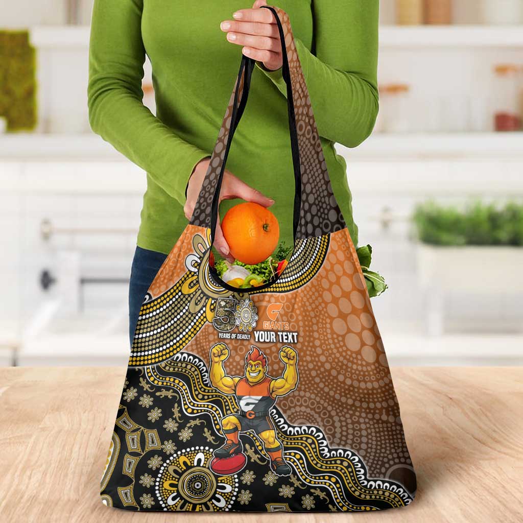 Personalized Giants Football Mascot Grocery Bag Aboriginal Dot Art Style Vibrant Indigenous Pattern Design