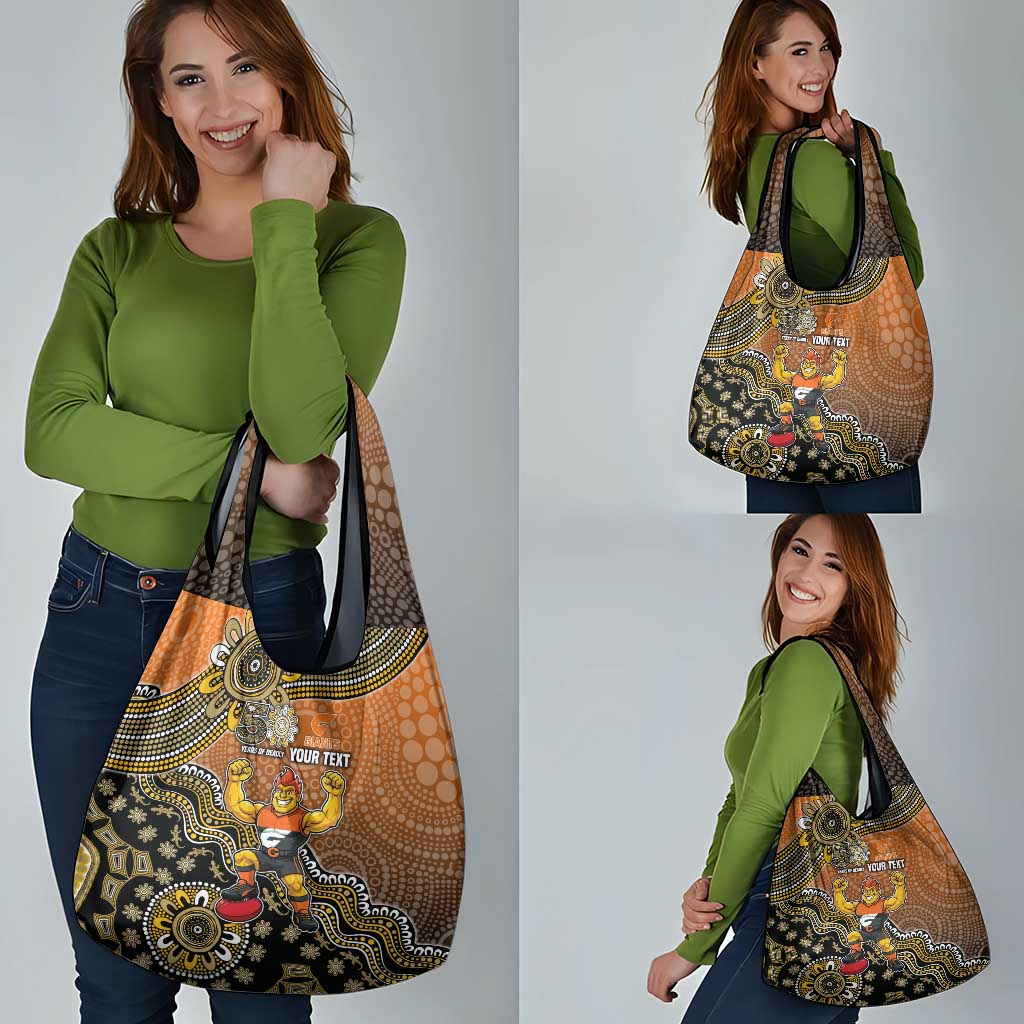 Personalized Giants Football Mascot Grocery Bag Aboriginal Dot Art Style Vibrant Indigenous Pattern Design