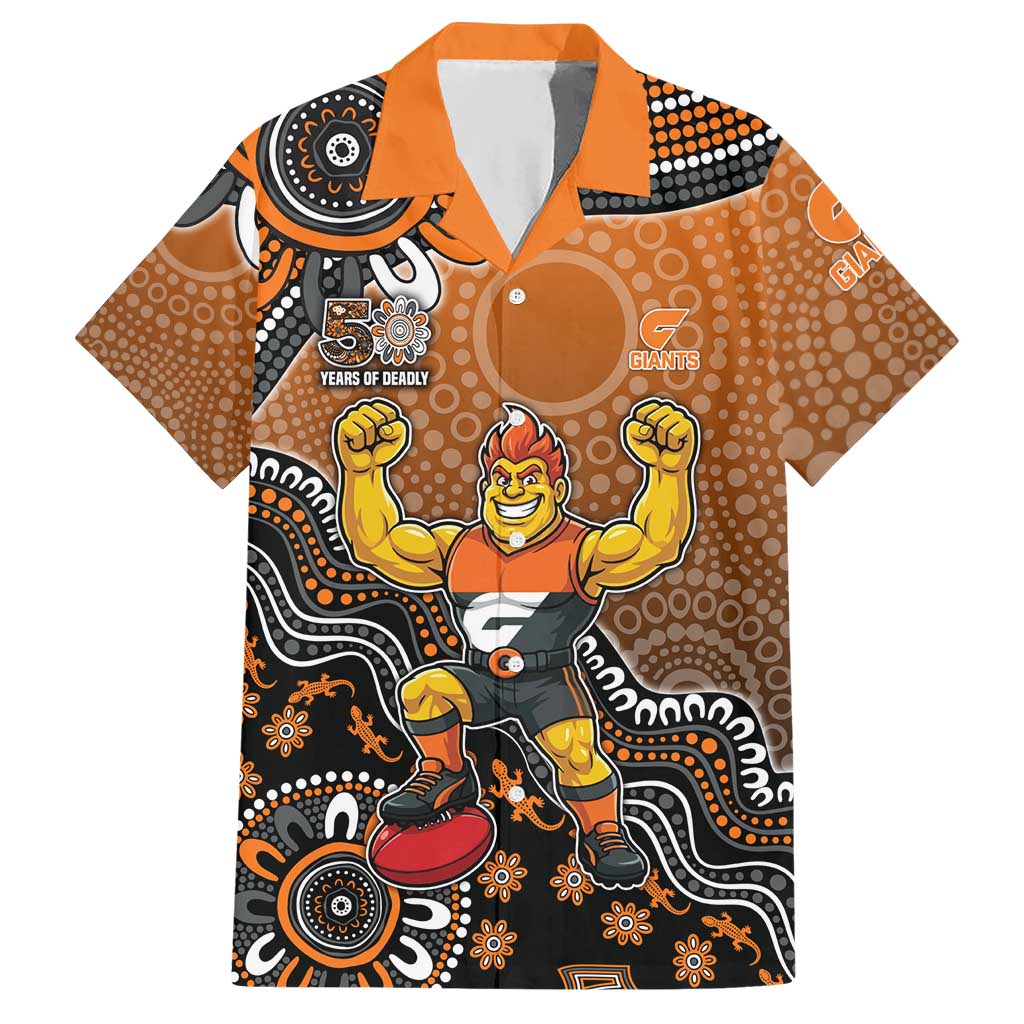 Personalized Giants Football Mascot Hawaiian Shirt Aboriginal Dot Art Style Vibrant Indigenous Pattern Design