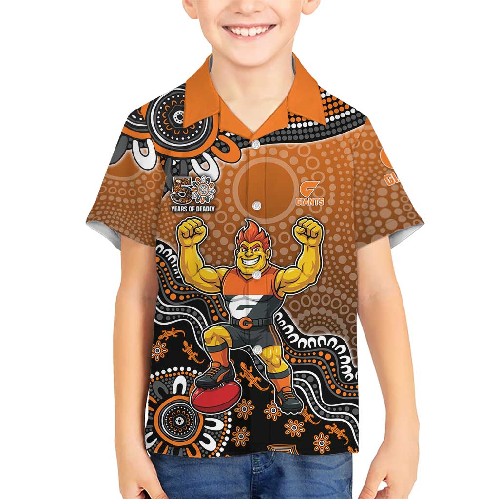 Personalized Giants Football Mascot Hawaiian Shirt Aboriginal Dot Art Style Vibrant Indigenous Pattern Design