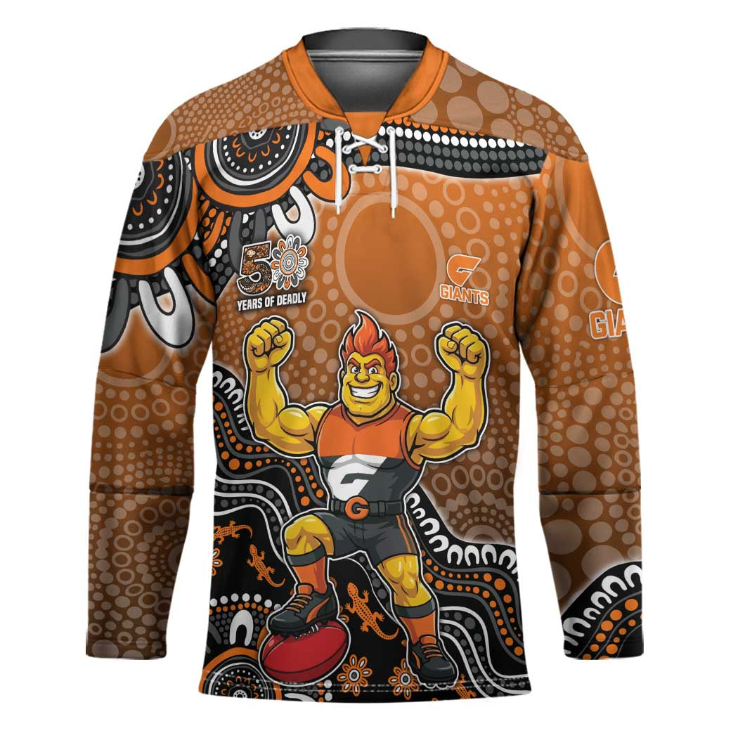 Personalized Giants Football Mascot Hockey Jersey Aboriginal Dot Art Style Vibrant Indigenous Pattern Design