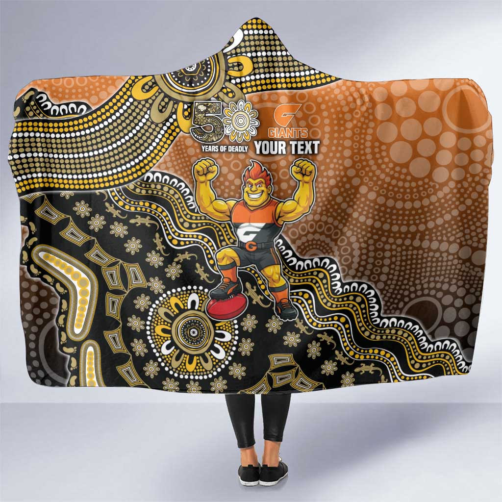 Personalized Giants Football Mascot Hooded Blanket Aboriginal Dot Art Style Vibrant Indigenous Pattern Design