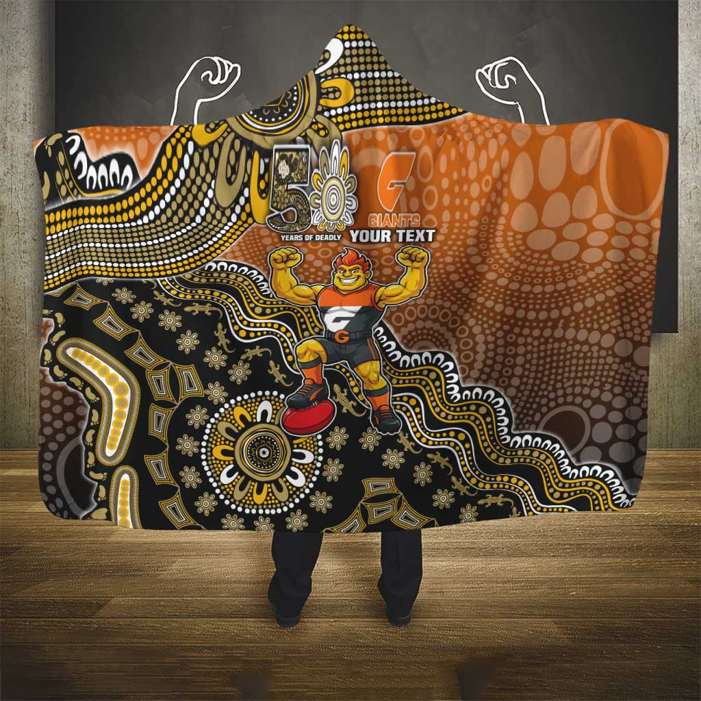 Personalized Giants Football Mascot Hooded Blanket Aboriginal Dot Art Style Vibrant Indigenous Pattern Design