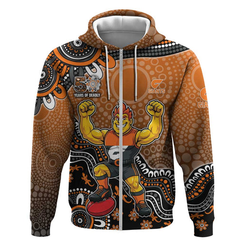 Personalized Giants Football Mascot Hoodie Aboriginal Dot Art Style Vibrant Indigenous Pattern Design