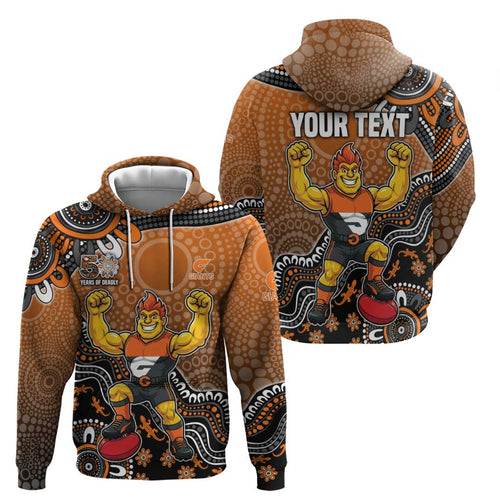 Personalized Giants Football Mascot Hoodie Aboriginal Dot Art Style Vibrant Indigenous Pattern Design