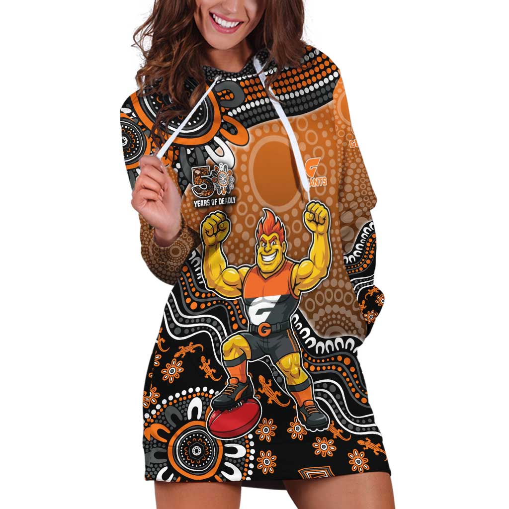 Personalized Giants Football Mascot Hoodie Dress Aboriginal Dot Art Style Vibrant Indigenous Pattern Design