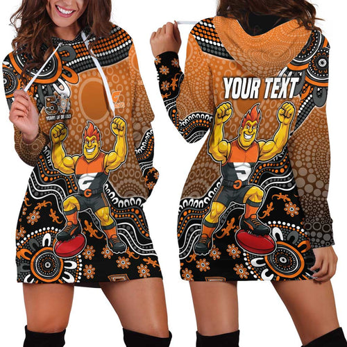 Personalized Giants Football Mascot Hoodie Dress Aboriginal Dot Art Style Vibrant Indigenous Pattern Design
