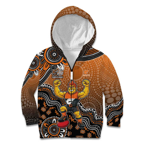 Personalized Giants Football Mascot Kid Hoodie Aboriginal Dot Art Style Vibrant Indigenous Pattern Design