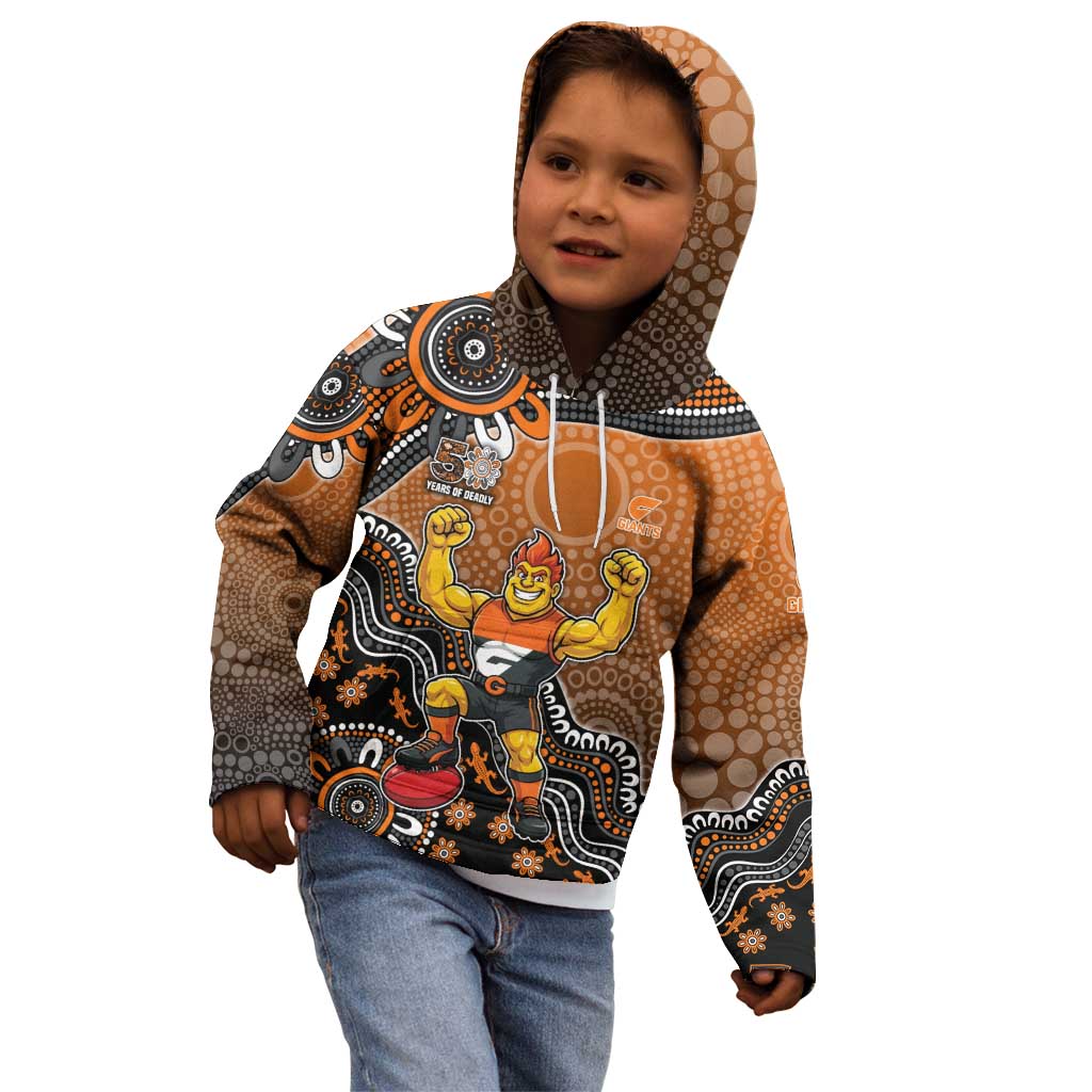 Personalized Giants Football Mascot Kid Hoodie Aboriginal Dot Art Style Vibrant Indigenous Pattern Design