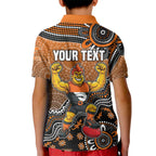Personalized Giants Football Mascot Kid Polo Shirt Aboriginal Dot Art Style Vibrant Indigenous Pattern Design