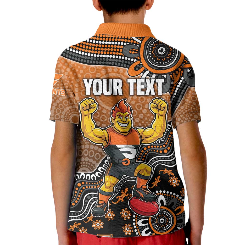 Personalized Giants Football Mascot Kid Polo Shirt Aboriginal Dot Art Style Vibrant Indigenous Pattern Design