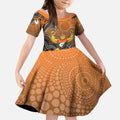 Personalized Giants Football Mascot Kid Short Sleeve Dress Aboriginal Dot Art Style Vibrant Indigenous Pattern Design