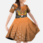 Personalized Giants Football Mascot Kid Short Sleeve Dress Aboriginal Dot Art Style Vibrant Indigenous Pattern Design