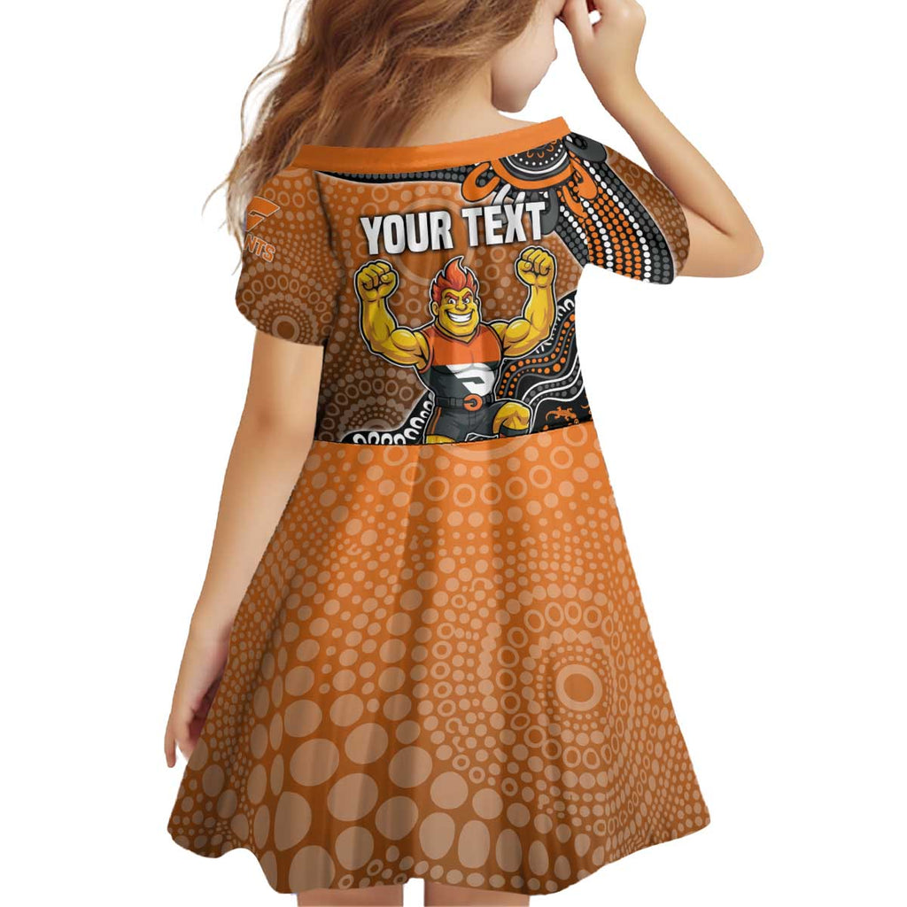 Personalized Giants Football Mascot Kid Short Sleeve Dress Aboriginal Dot Art Style Vibrant Indigenous Pattern Design