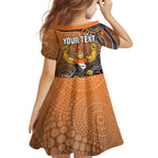 Personalized Giants Football Mascot Kid Short Sleeve Dress Aboriginal Dot Art Style Vibrant Indigenous Pattern Design