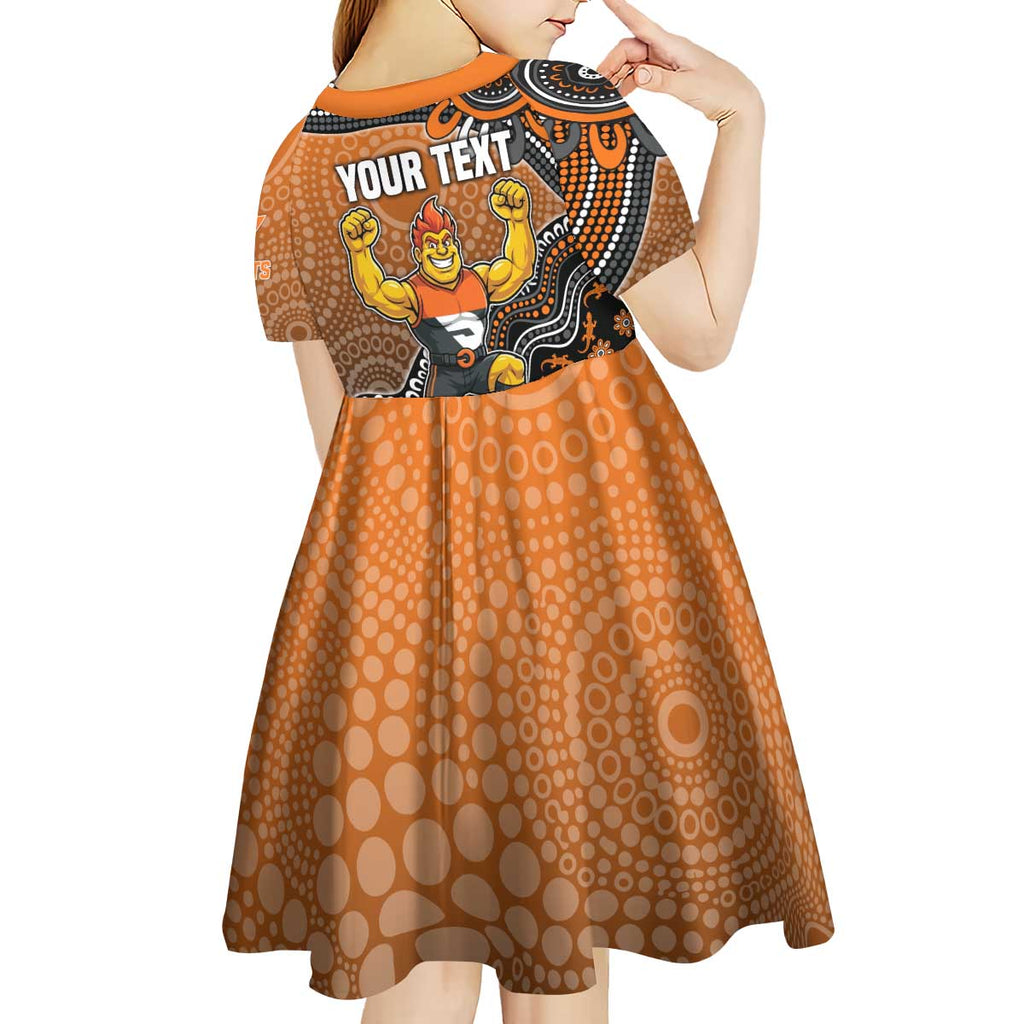 Personalized Giants Football Mascot Kid Short Sleeve Dress Aboriginal Dot Art Style Vibrant Indigenous Pattern Design