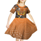 Personalized Giants Football Mascot Kid Short Sleeve Dress Aboriginal Dot Art Style Vibrant Indigenous Pattern Design