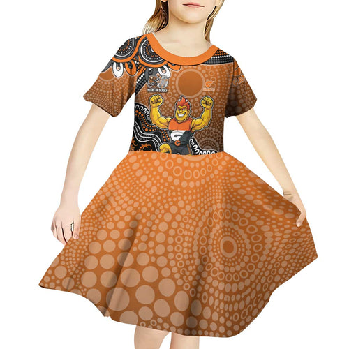 Personalized Giants Football Mascot Kid Short Sleeve Dress Aboriginal Dot Art Style Vibrant Indigenous Pattern Design