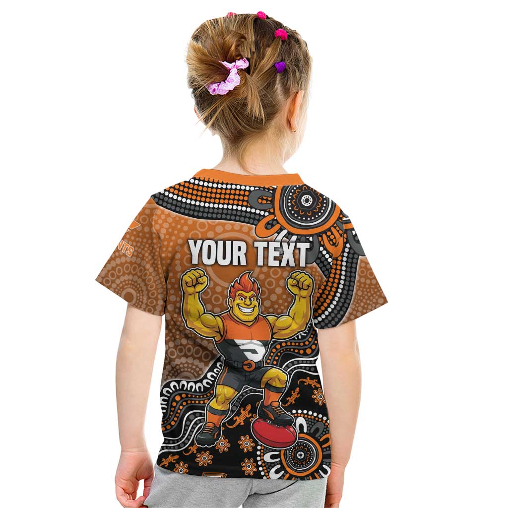 Personalized Giants Football Mascot Kid T Shirt Aboriginal Dot Art Style Vibrant Indigenous Pattern Design