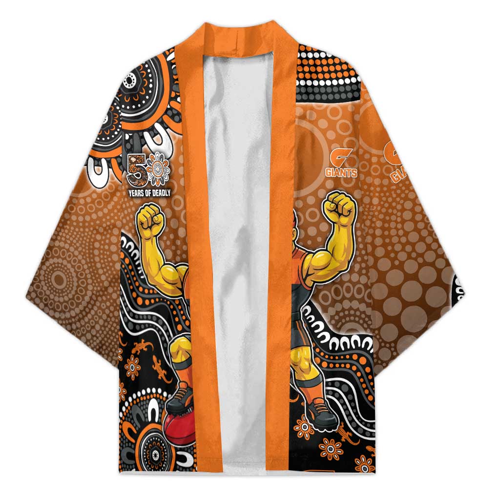 Personalized Giants Football Mascot Kimono Aboriginal Dot Art Style Vibrant Indigenous Pattern Design