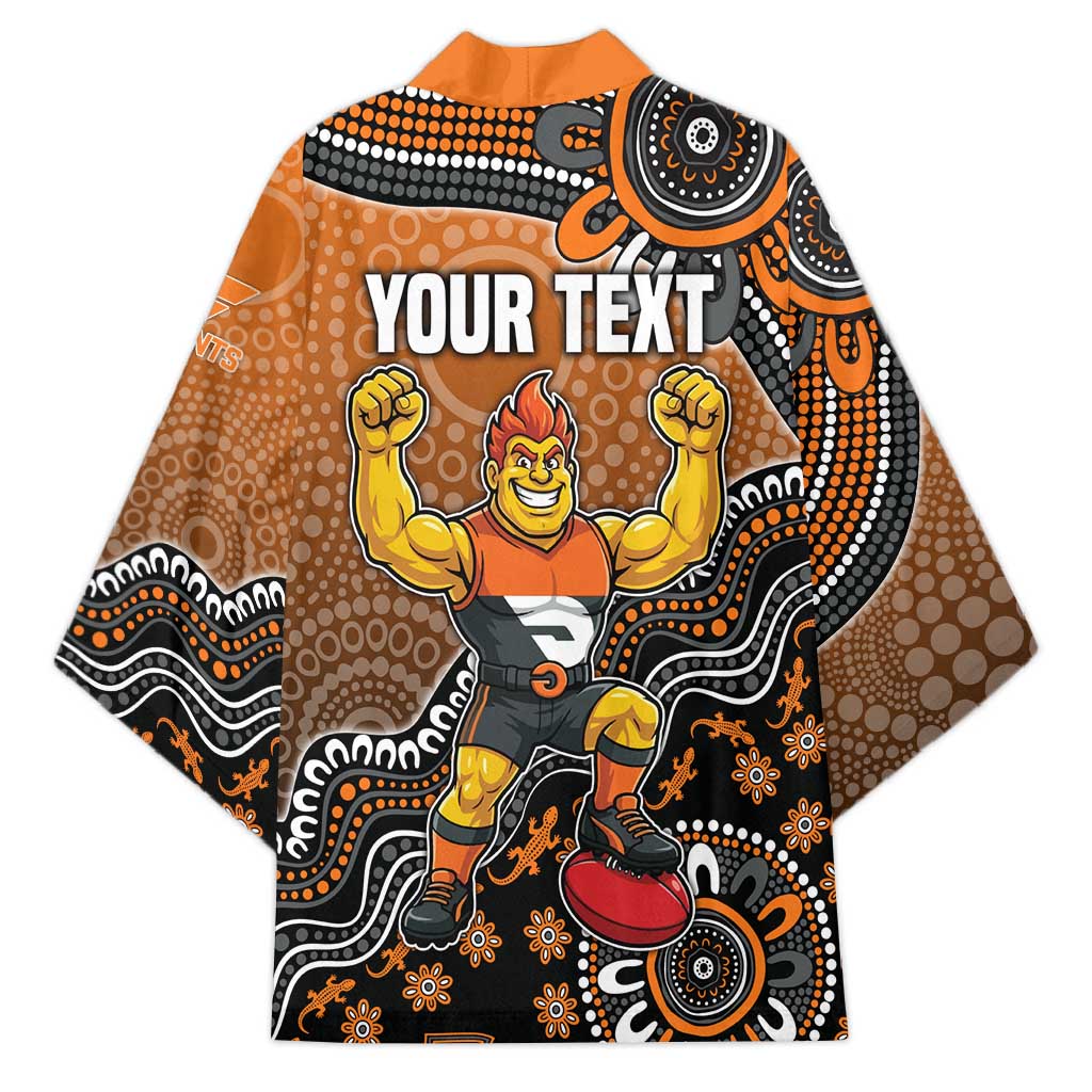 Personalized Giants Football Mascot Kimono Aboriginal Dot Art Style Vibrant Indigenous Pattern Design