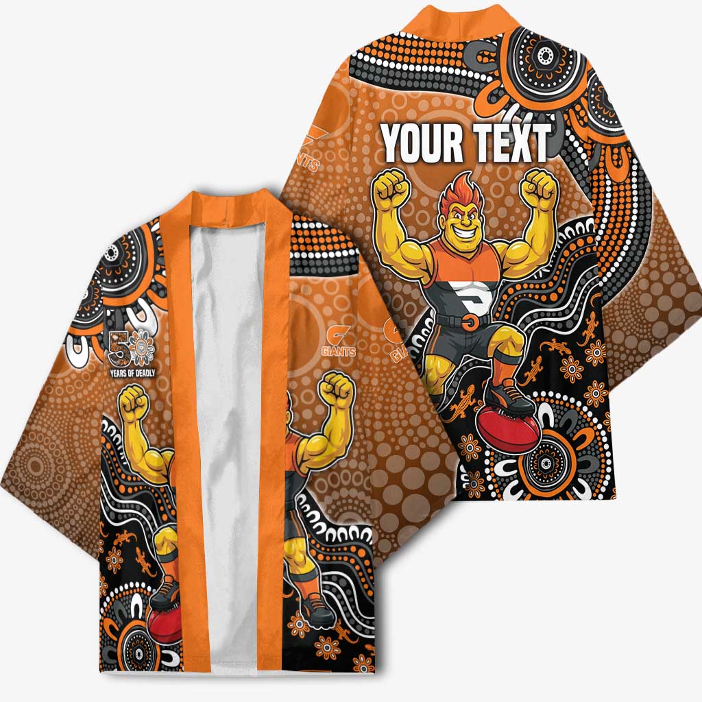 Personalized Giants Football Mascot Kimono Aboriginal Dot Art Style Vibrant Indigenous Pattern Design