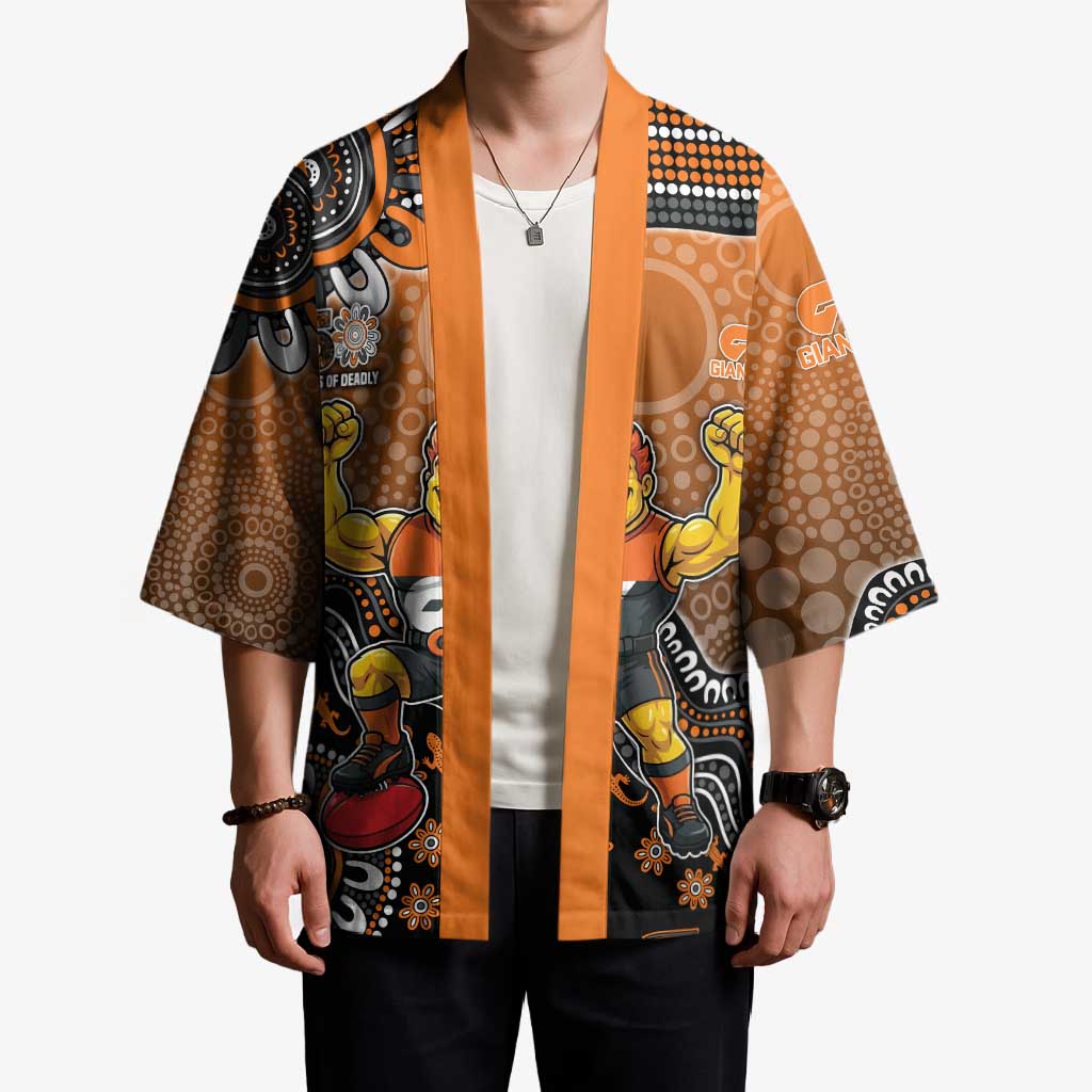 Personalized Giants Football Mascot Kimono Aboriginal Dot Art Style Vibrant Indigenous Pattern Design
