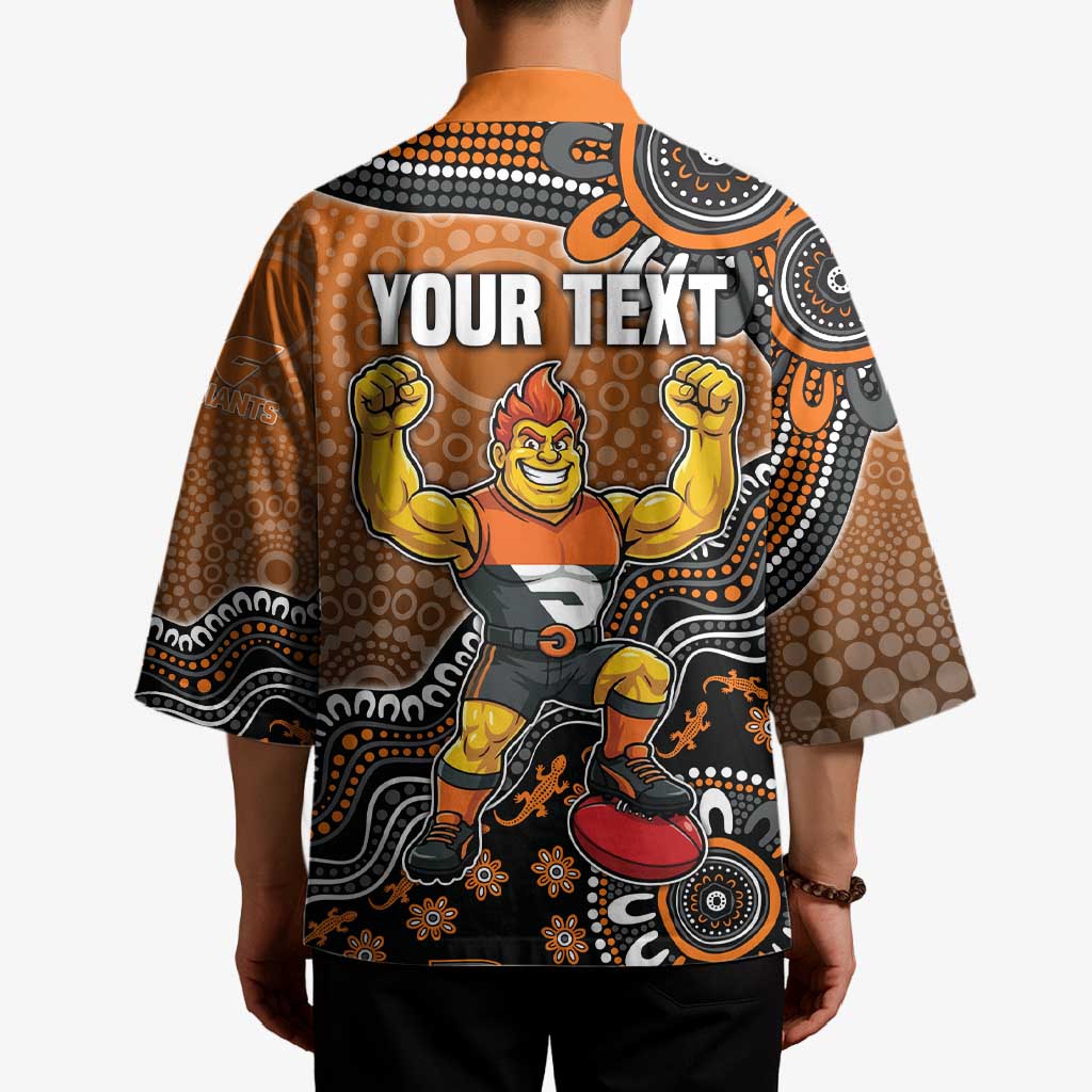 Personalized Giants Football Mascot Kimono Aboriginal Dot Art Style Vibrant Indigenous Pattern Design