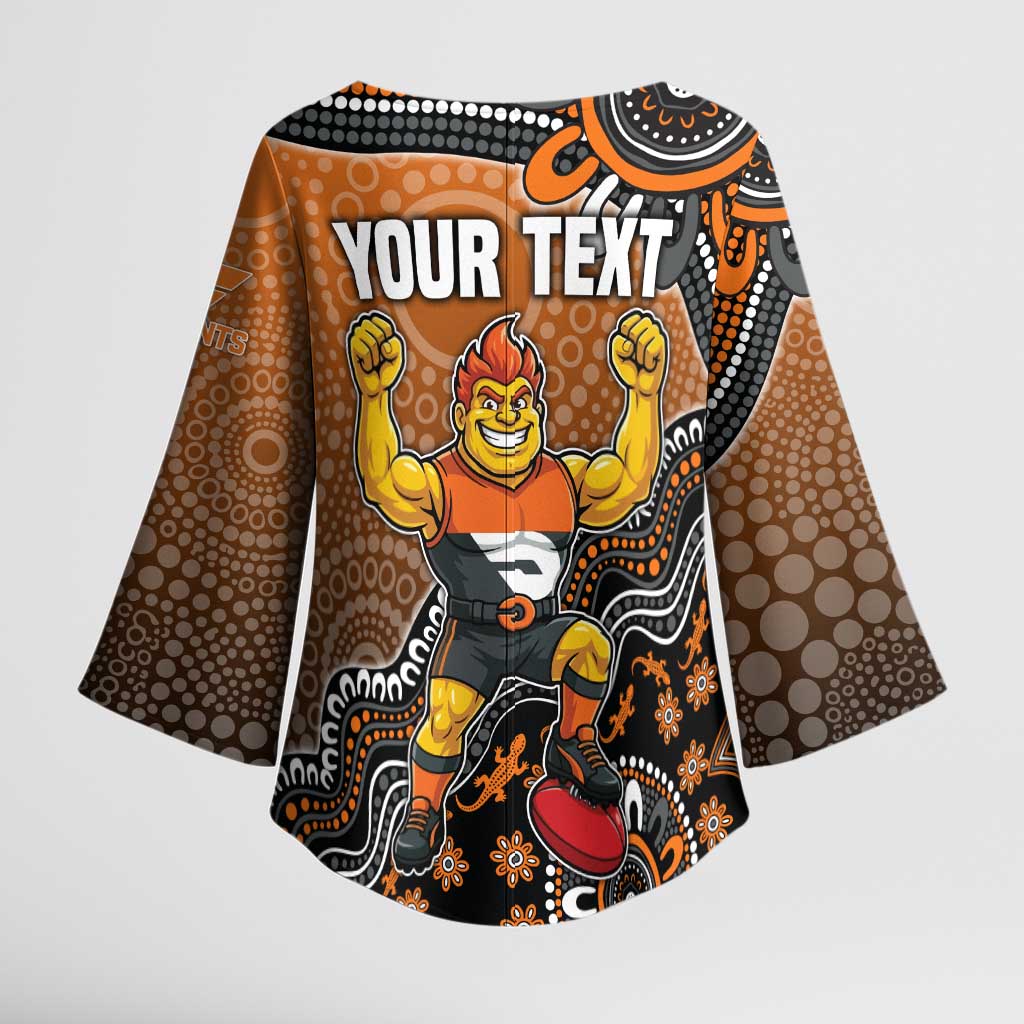 Personalized Giants Football Mascot Kimono Sleeve Blouse Aboriginal Dot Art Style Vibrant Indigenous Pattern Design