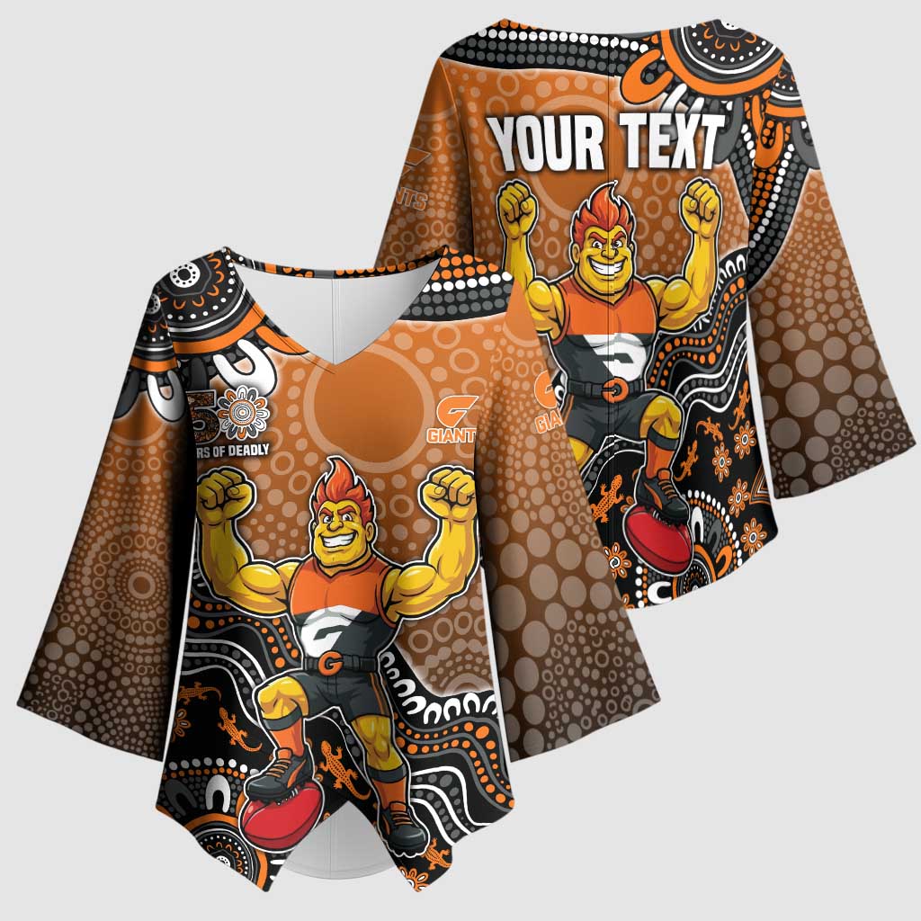 Personalized Giants Football Mascot Kimono Sleeve Blouse Aboriginal Dot Art Style Vibrant Indigenous Pattern Design