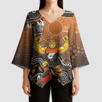 Personalized Giants Football Mascot Kimono Sleeve Blouse Aboriginal Dot Art Style Vibrant Indigenous Pattern Design