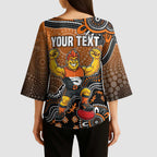 Personalized Giants Football Mascot Kimono Sleeve Blouse Aboriginal Dot Art Style Vibrant Indigenous Pattern Design