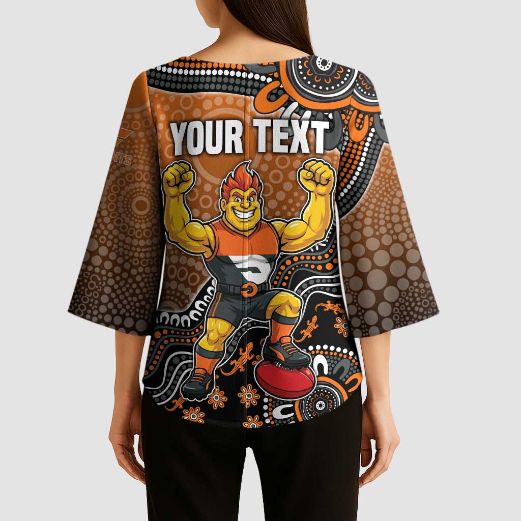 Personalized Giants Football Mascot Kimono Sleeve Blouse Aboriginal Dot Art Style Vibrant Indigenous Pattern Design