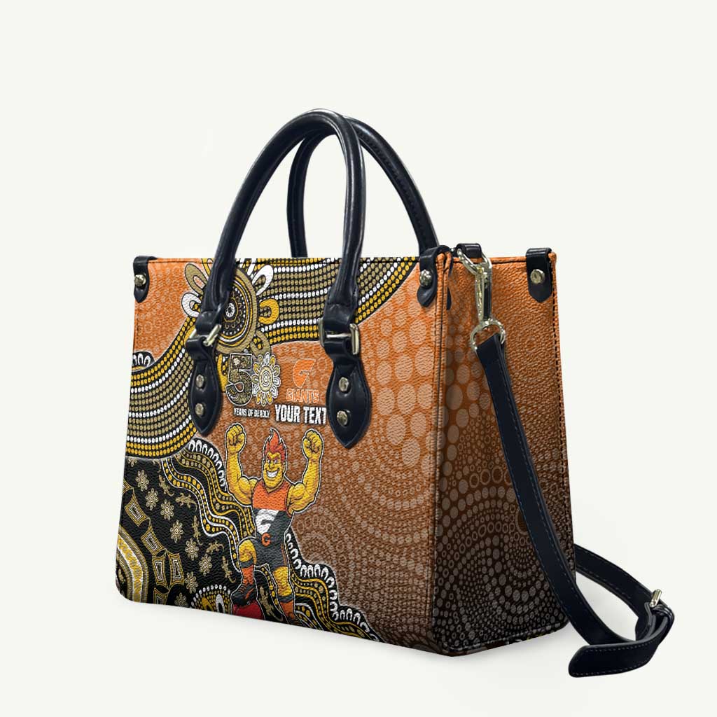 Personalized Giants Football Mascot Leather Bag Aboriginal Dot Art Style Vibrant Indigenous Pattern Design