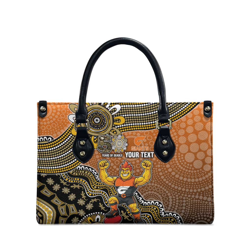 Personalized Giants Football Mascot Leather Bag Aboriginal Dot Art Style Vibrant Indigenous Pattern Design
